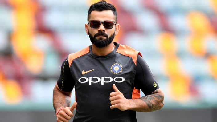 India cricket captain Virat Kohli is seen during India cricket team training ahead of the International matches between Australia and India, at the Gabba, in Brisbane, Sunday, November 18, 2018. (AAP Image/Dan Peled)  NO ARCHIVING