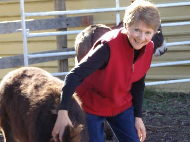 Mbak Nia at home with her donkey foals.
