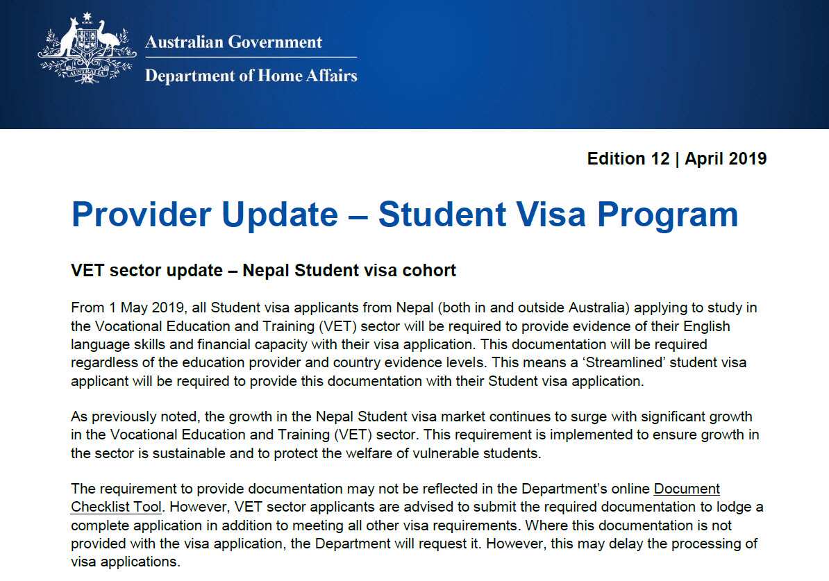 Vocational Education and Training (VET)Student visa changes