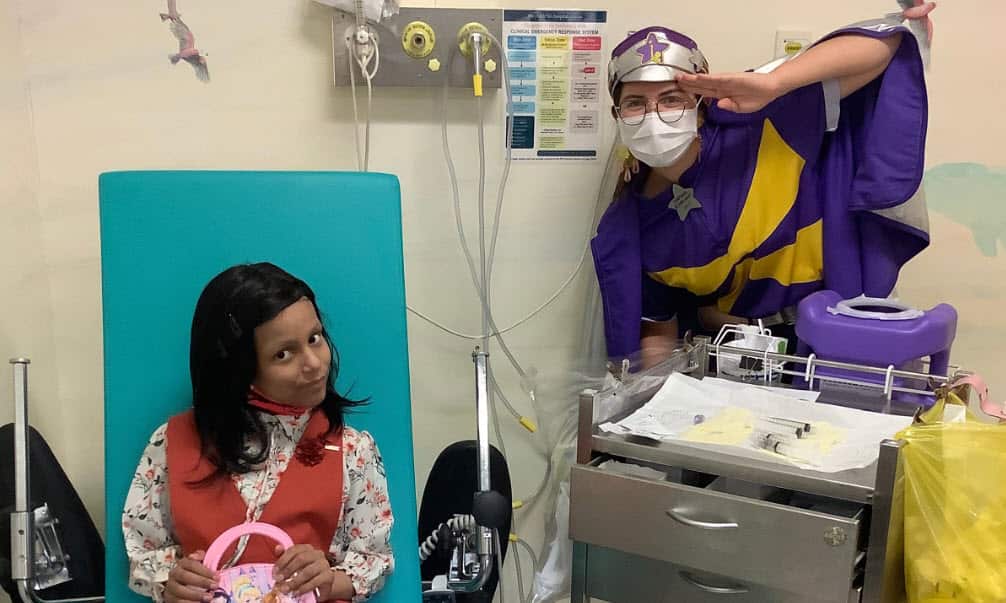Vishwa with Starlight Captain in Oncology clinic