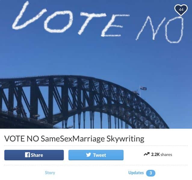 The skywriting was funded by a GoFundMe account.