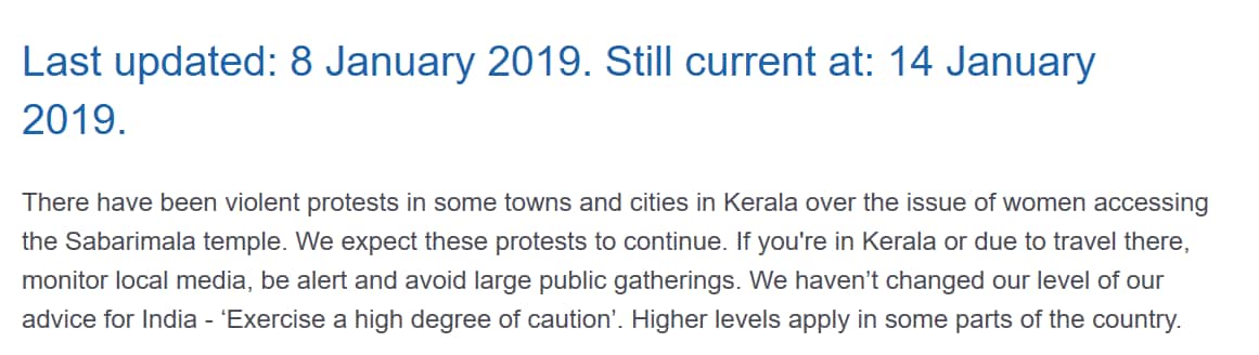 Australia warns Kerala visitors