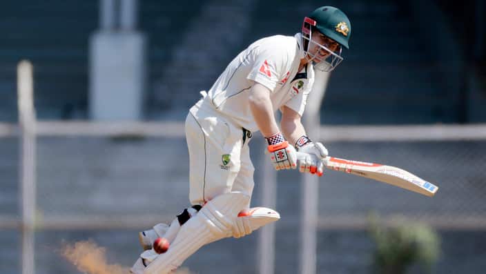 Australia's David Warner bats during a practice match against India A in Mumbai, India, Saturday, Feb. 19, 2017. (AP Photo/Rajanish Kakade)