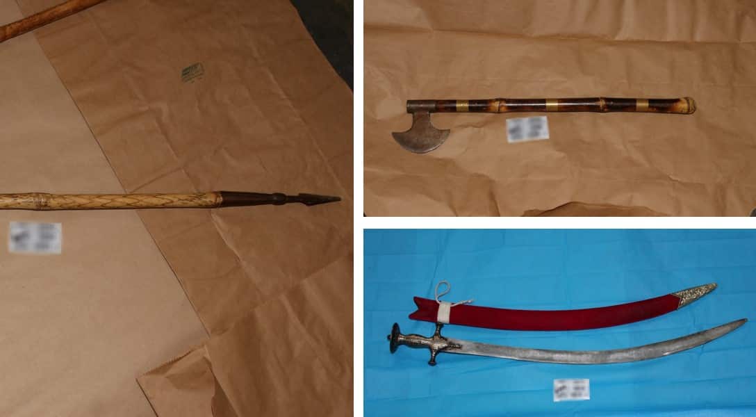 Police have also shared pictures of sharp-edged weapons that were allegedly used during this “confronting” street brawl.
