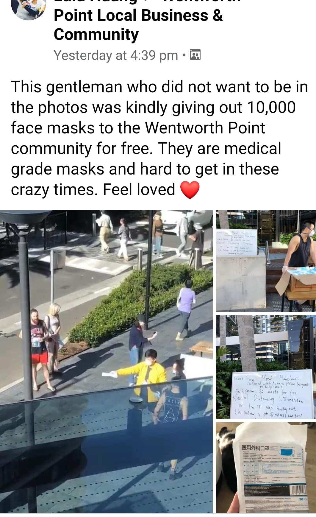 Australian Chinese gives away 10,000 face masks
