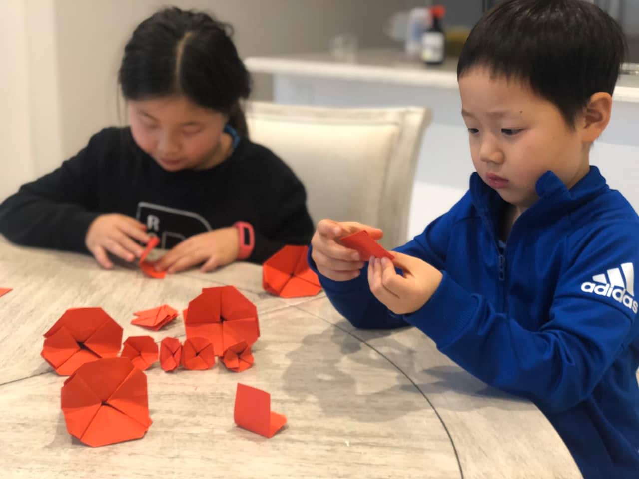 孩子们为澳新军团日的纪念活动折红罂粟花