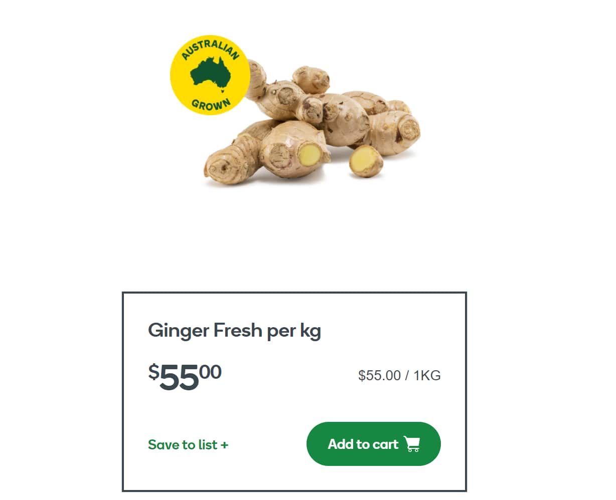 Australian shoppers have to pay $55 for a kilogram of ginger in supermarket.