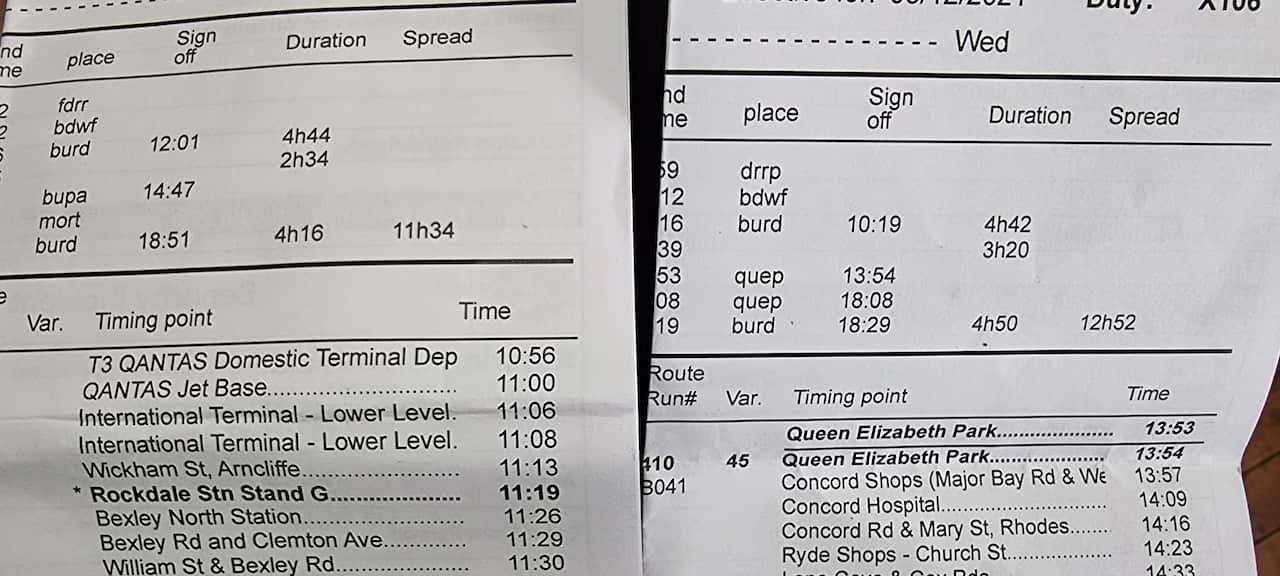 Bus drivers' daily journals