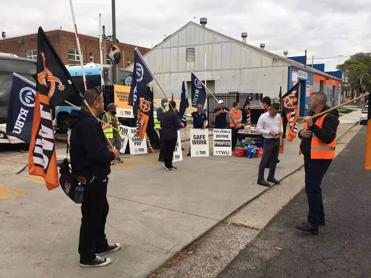Bus drivers rallied and made barbeque at Burwood depot during the strike.