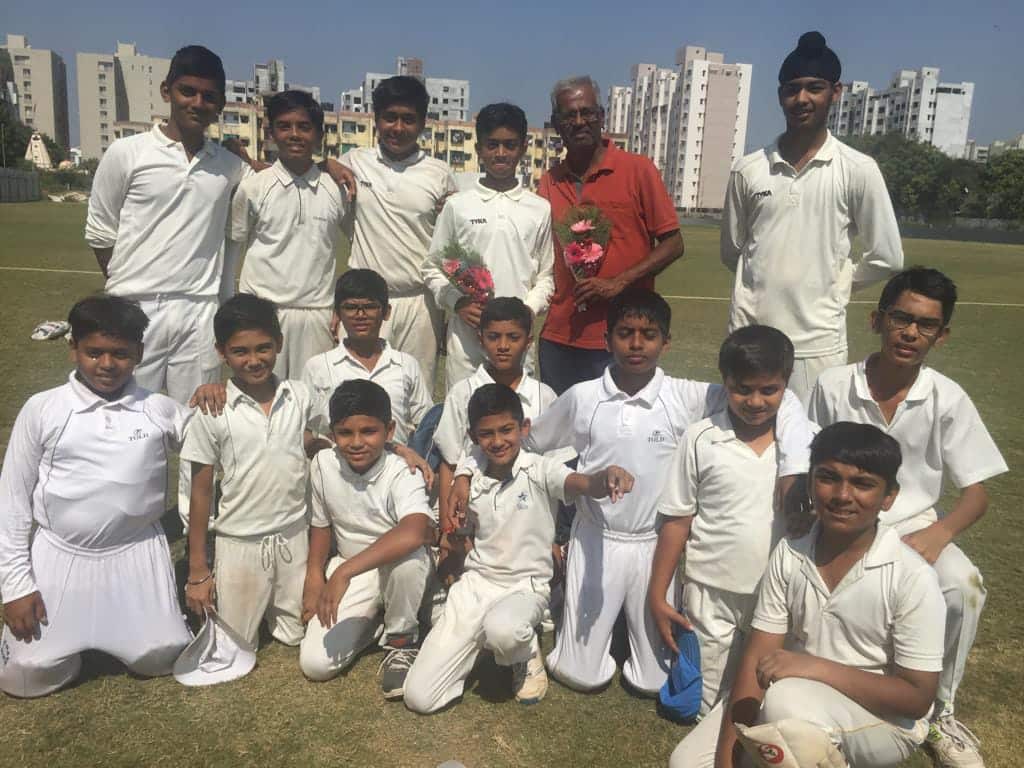 Priyanshu with his team after playing a mammoth innings. 