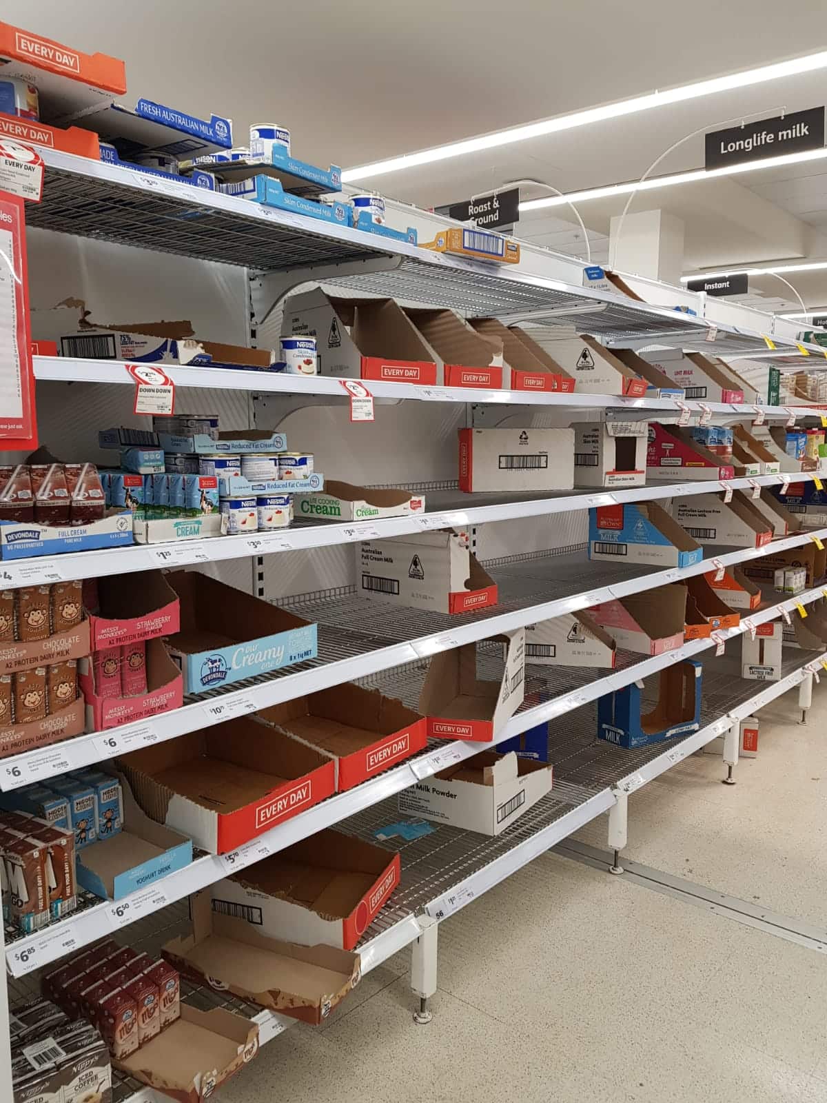 Coles racks - long life milk section