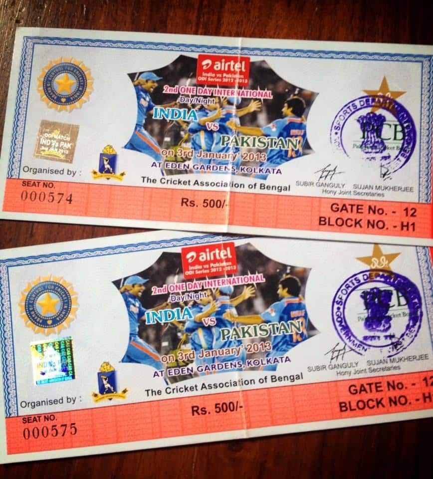Tickets from India vs Pakistan - 3rd ODI - Jan 2013