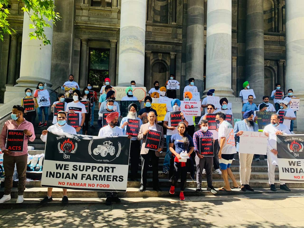 A group of protesters outside the parliament building, Adelaide.