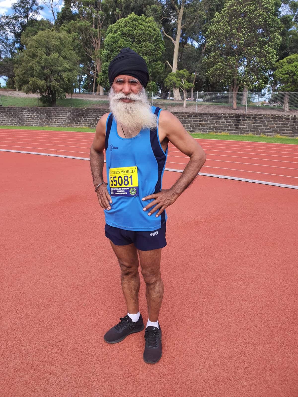 Veteran Indian athlete Jeet Singh at the Casey Fields Athletic Centre, Melbourne.