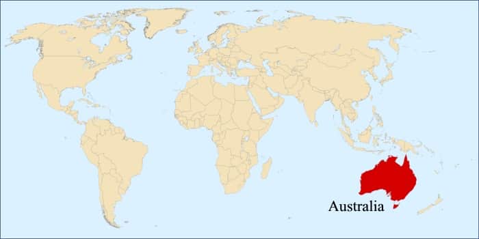 World map showing Australia