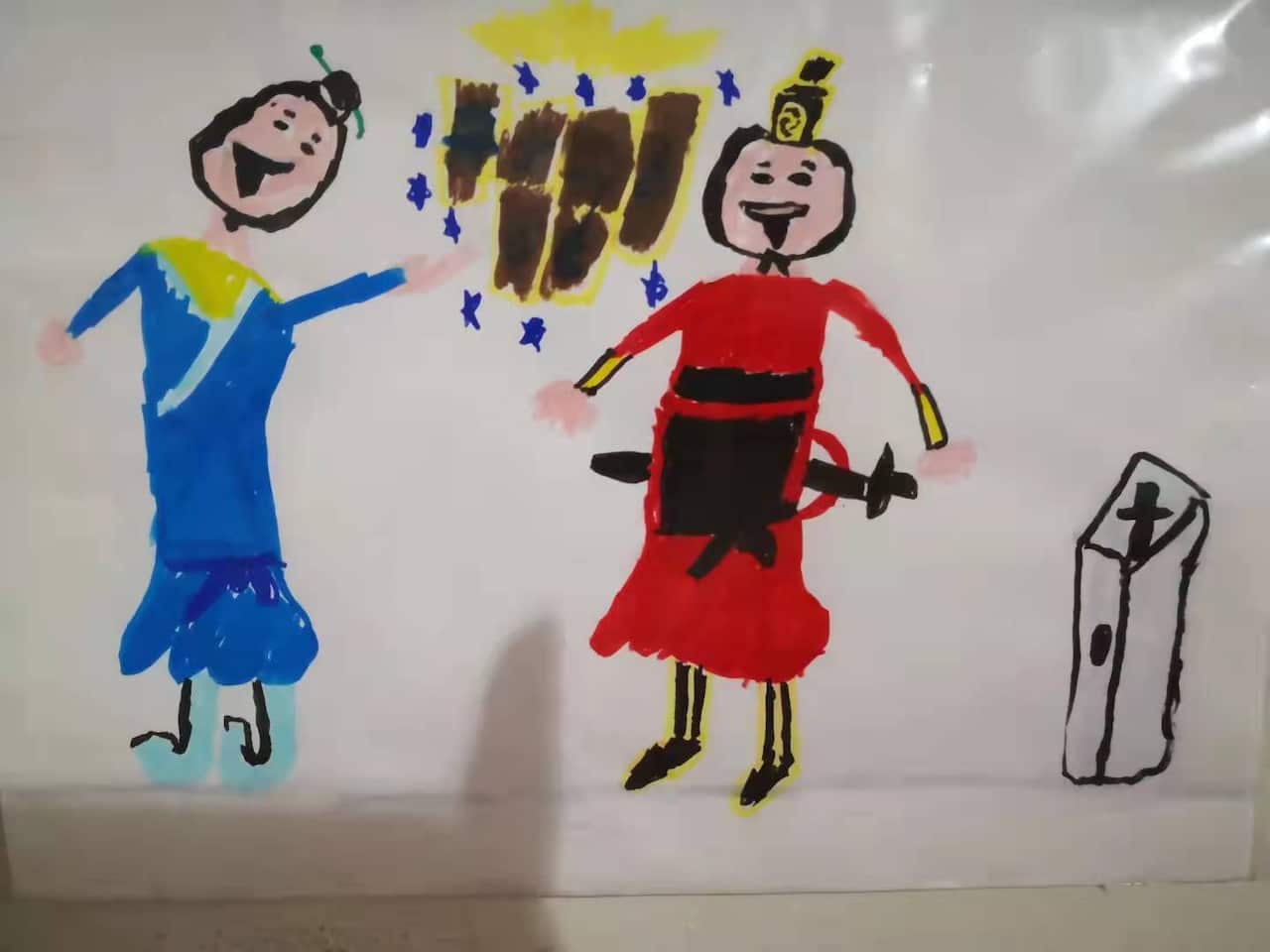 张女士的孩子所画的伍子胥和孙武。