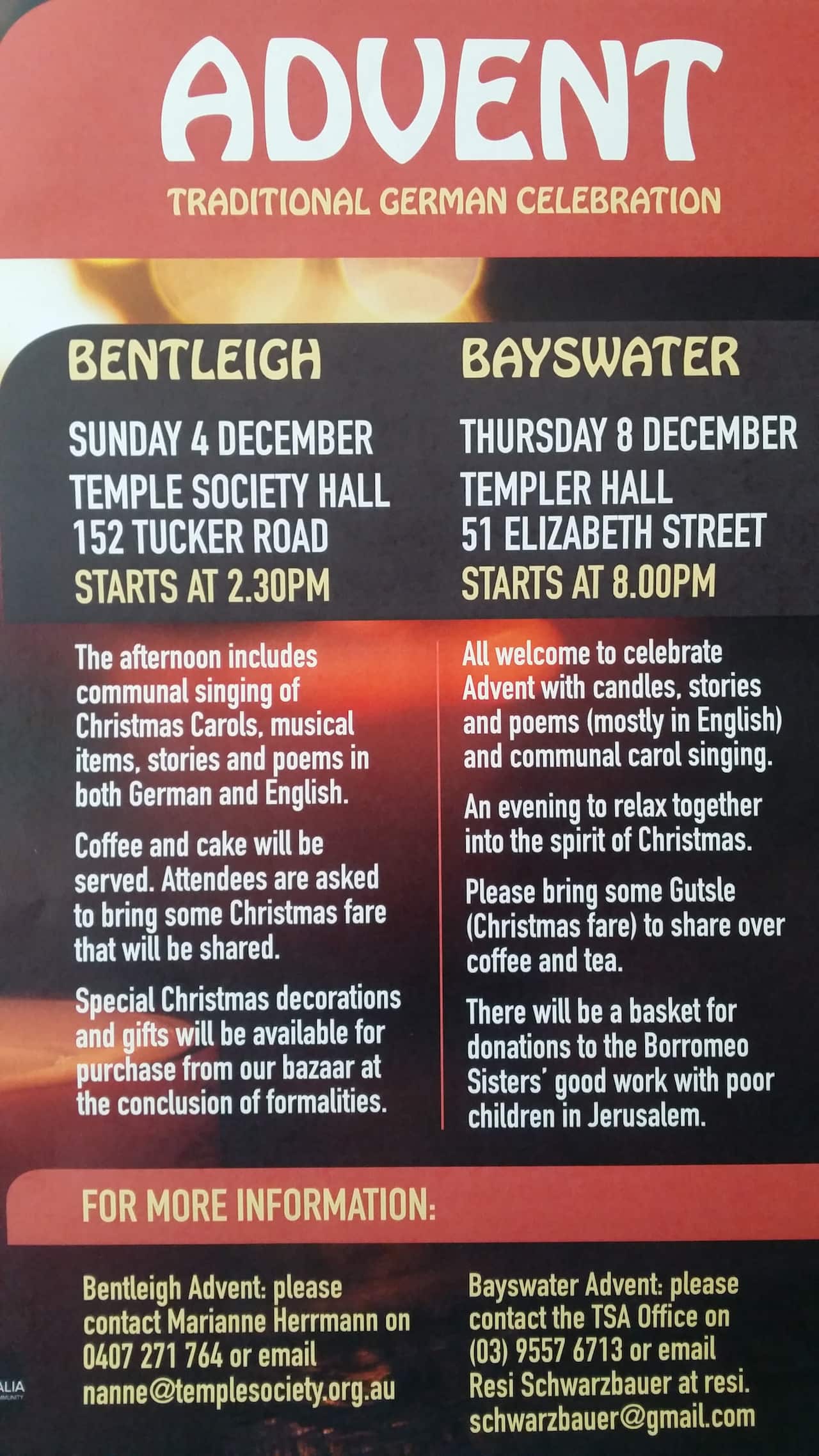 Der Advent wird besonders im Osten Melbournes typisch deutsch begangen.