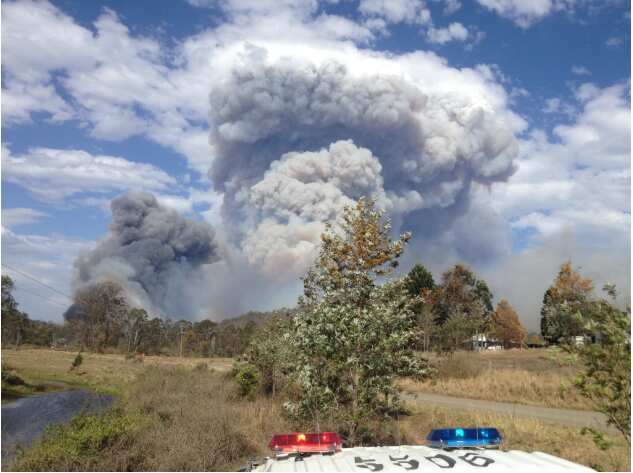 Fire crews have worked around the clock to battle flames and thick smoke which have enveloped Rappville. Facebook/Wayne Finch
