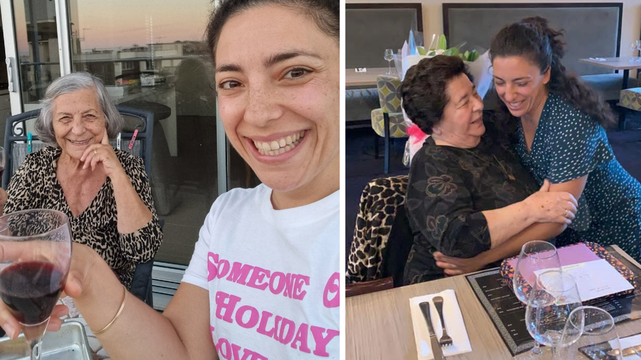 Jacinda (L) with grandmother Alma and (R) yiayia Amalia