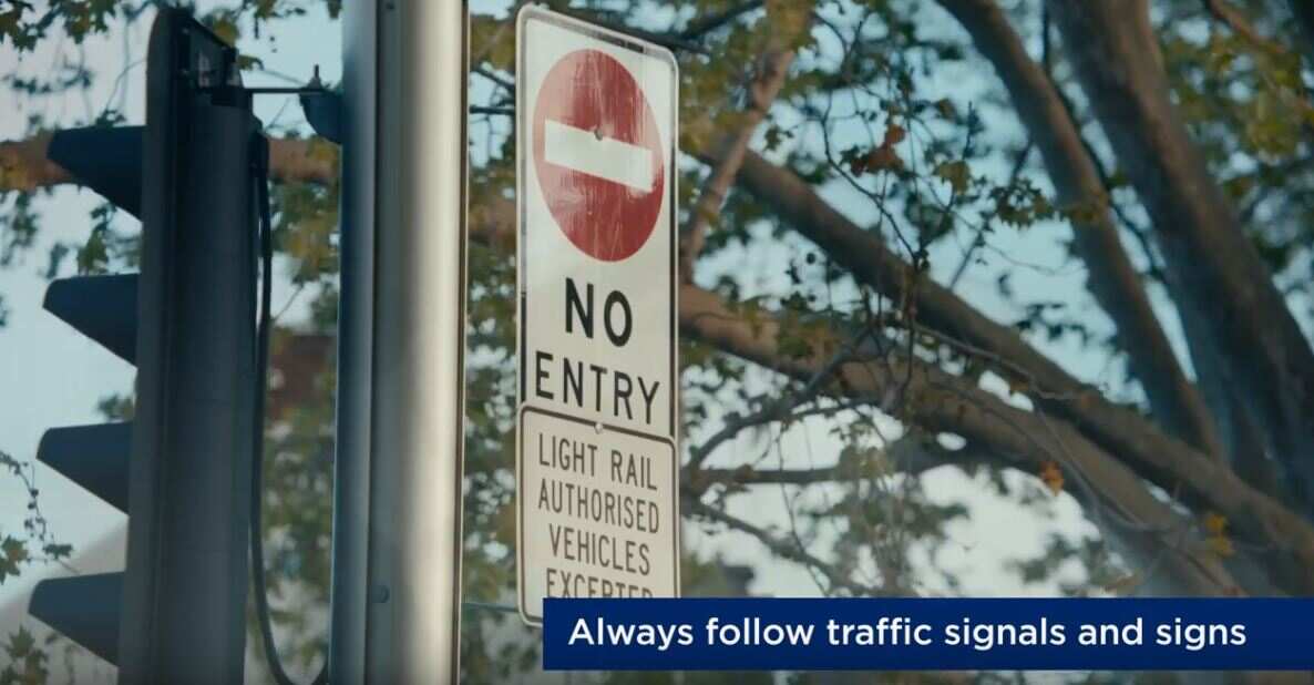 When entering the light rail safe zone, drivers should always follow traffic signals and signs.