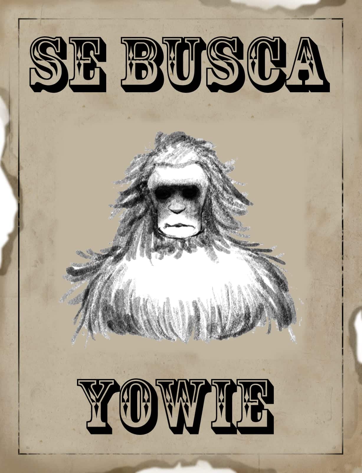 Imagen de un supuesto Yowie y un cartel de "Se busca"