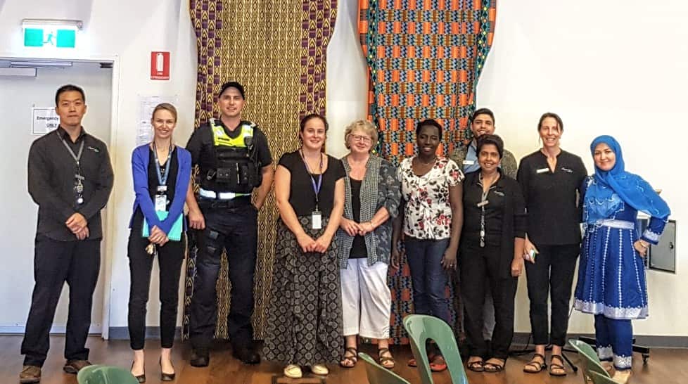 Zahra Haydarbig (right) in traditional Hazaragi dress in a community function in Greater Shepparton.