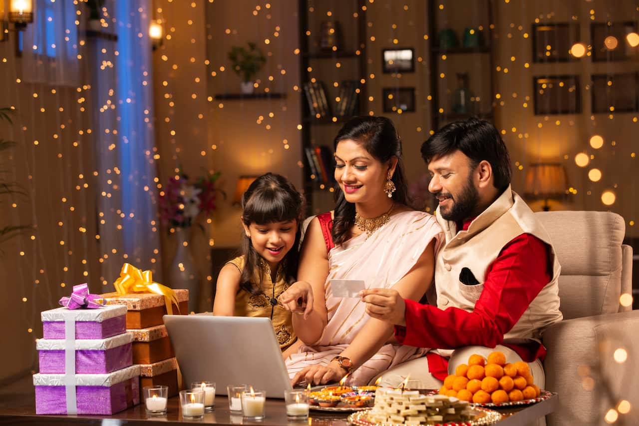 Family Diwali celebrate - stock photo