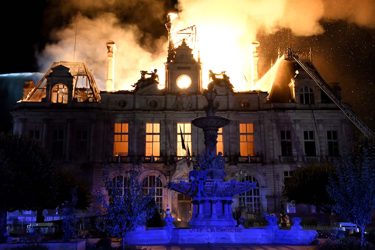 Fire engulfs a building