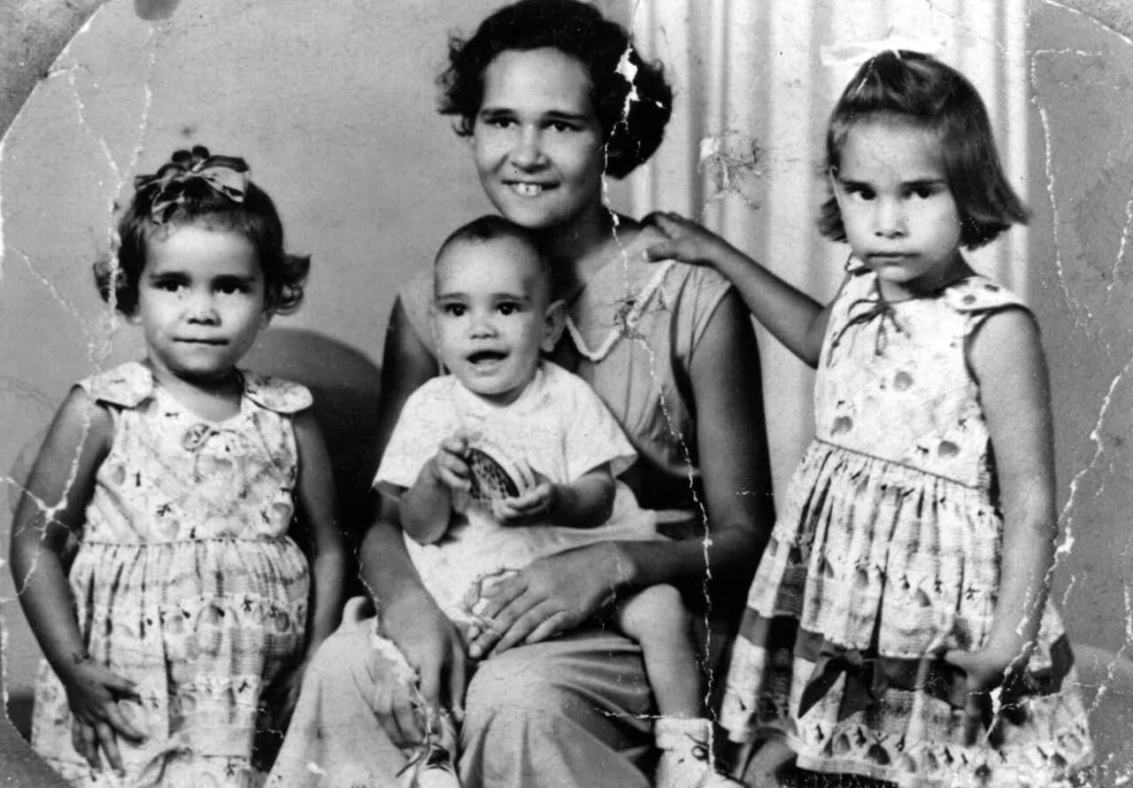 A family photo in black and white