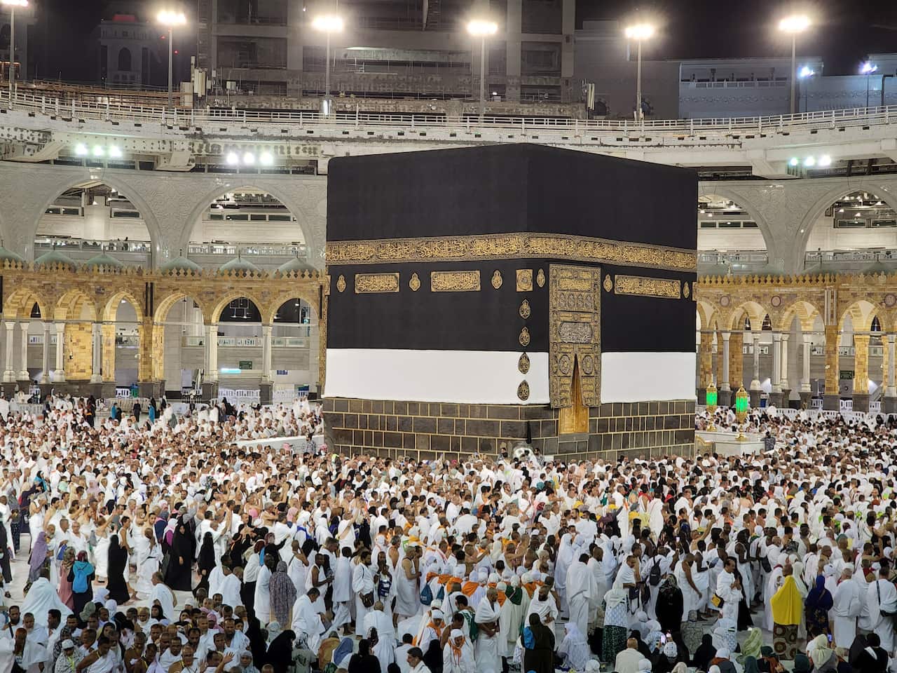 Muslim worshippers circumambulate the Kaaba.