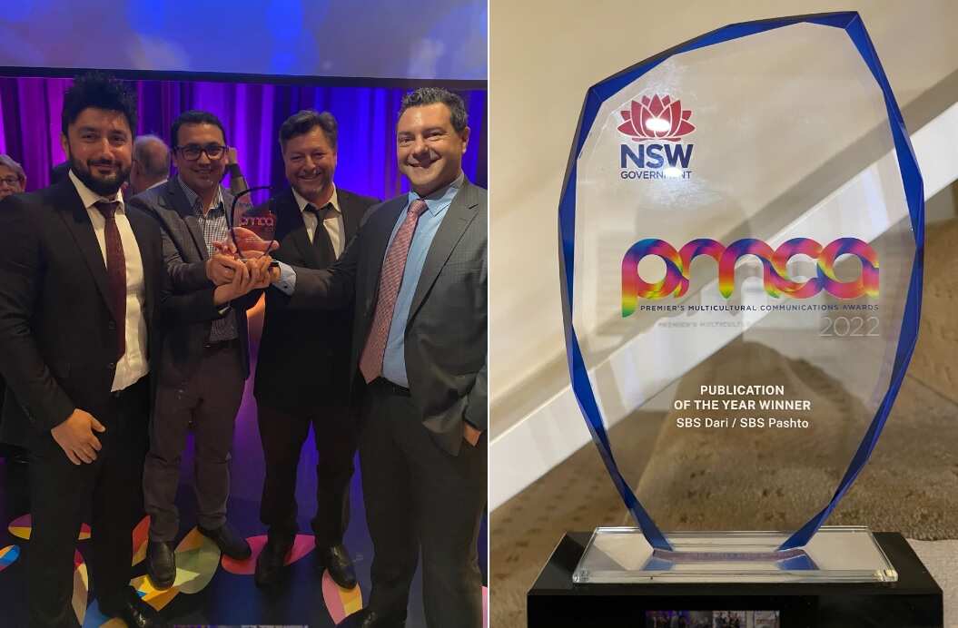 SBS Pashto Executive Producer Abdullah Alikhil, SBS Dari and Pashto producer Mujeeb Muneeb, SBS Program Manager Andrew Bolton and SBS Head of Language Content Davide Schiappapietra.