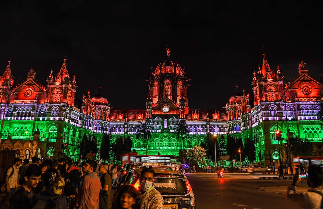 Iconic monuments lit up in tricolour in Mumbai, India - 13 Aug 2022