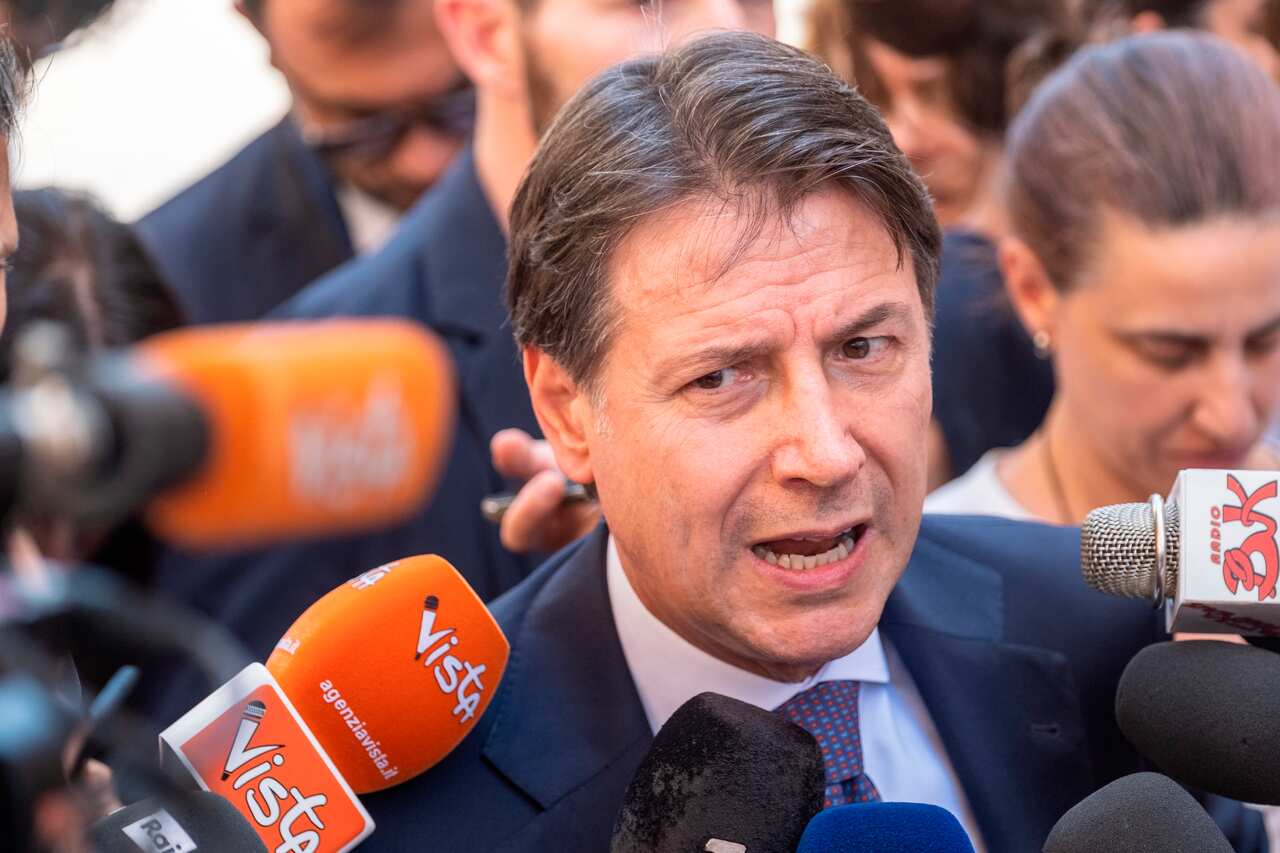 Giuseppe Conte talks to journalists
