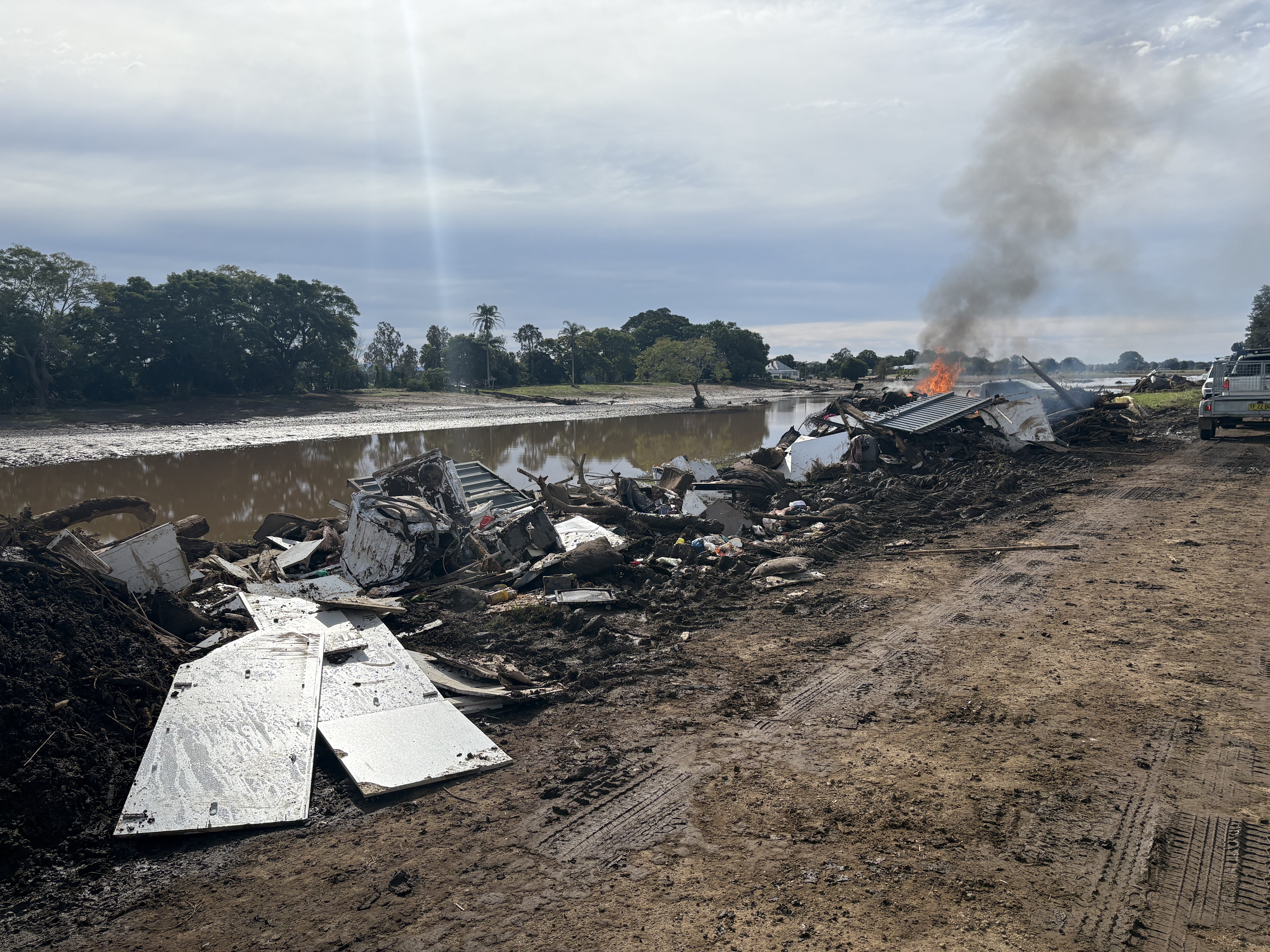 A pile of debris outside.