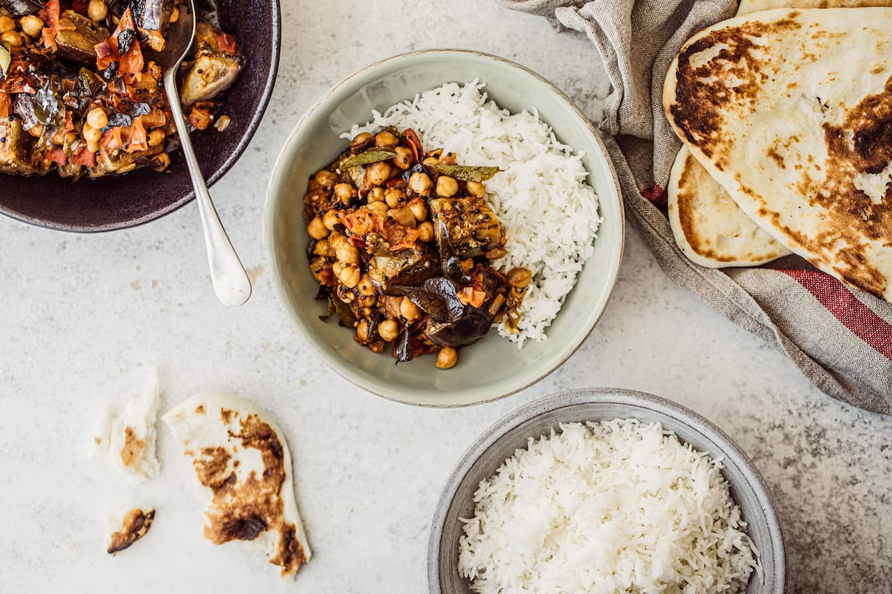Tomato & Eggplant Curry with Black Mustard
