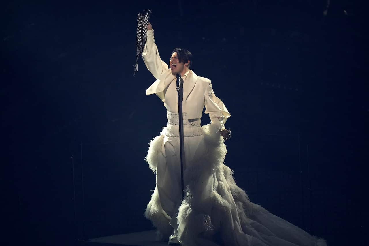 Sheldon Riley from Australia singing 'Not The Same' during the Grand Final of the Eurovision Song Contest in Italy on 14 May 2022. 