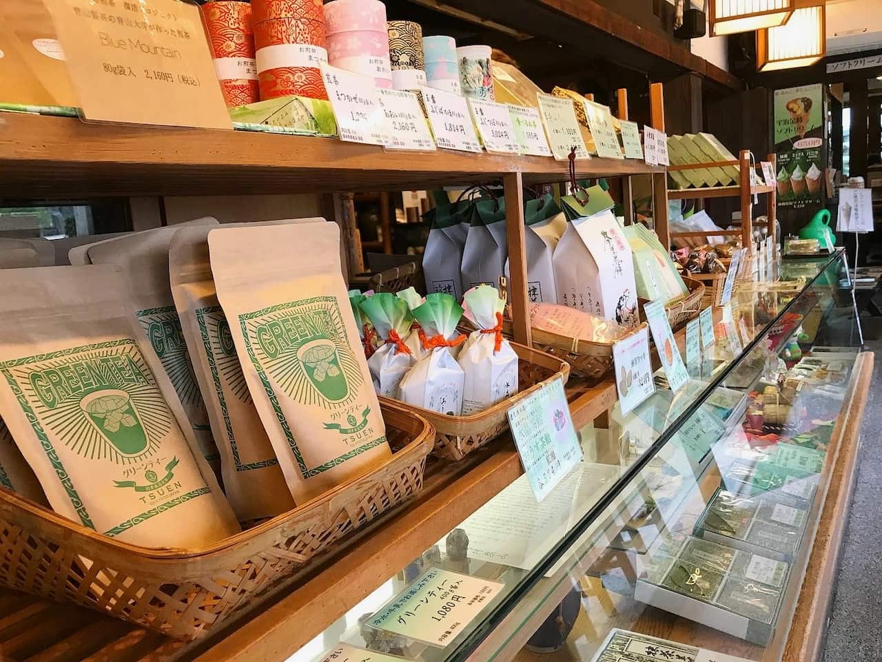 Shelves of tea at Tsuen tea shop