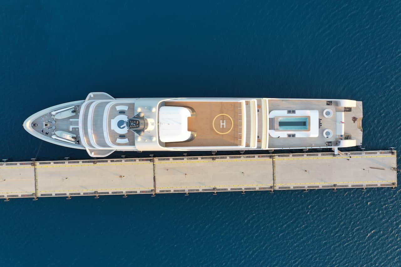 A general view of Russian oligarch Roman Abramovich's yacht named  "Solaris" is seen docked in Bodrum in Turkey.