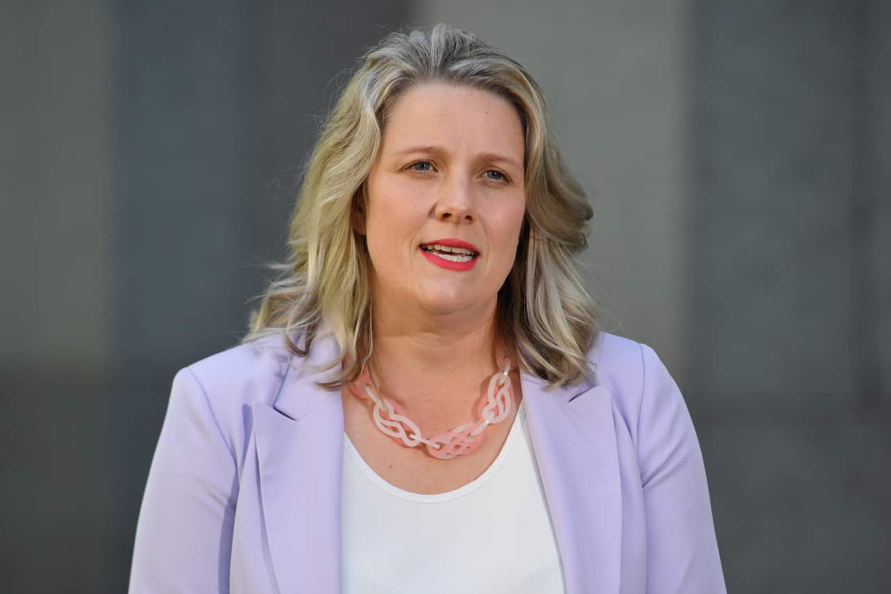 Home Affairs Minister Clare O'Neil at a press conference. 