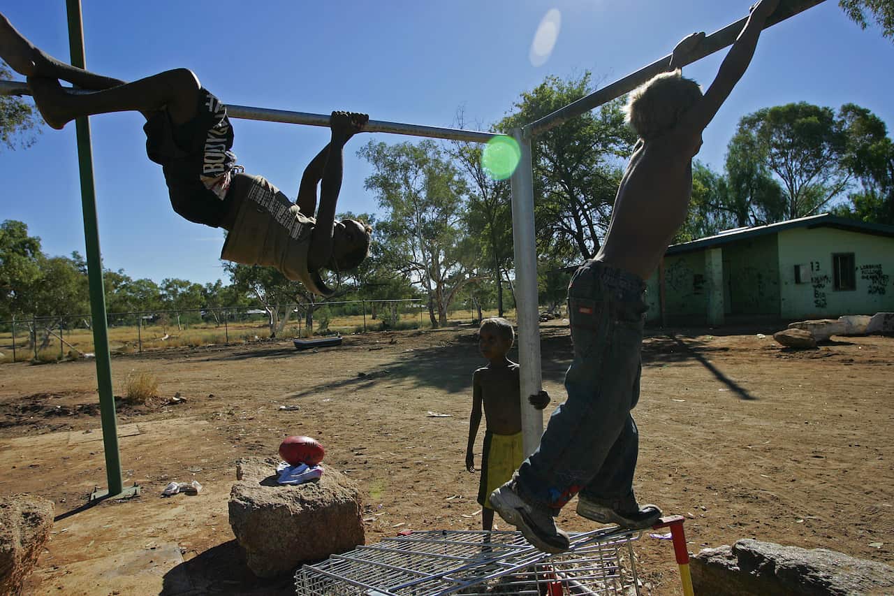 Aboriginal children play at one of the t