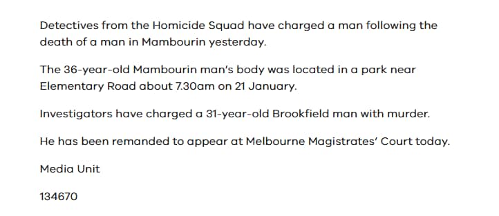Victoria Police regarding Anmol's murder