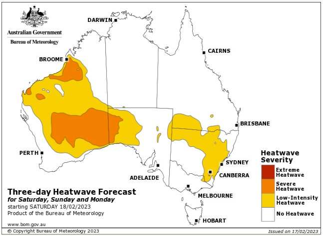 A heatwave map shows which parts of Australia will be affected over the weekend. 