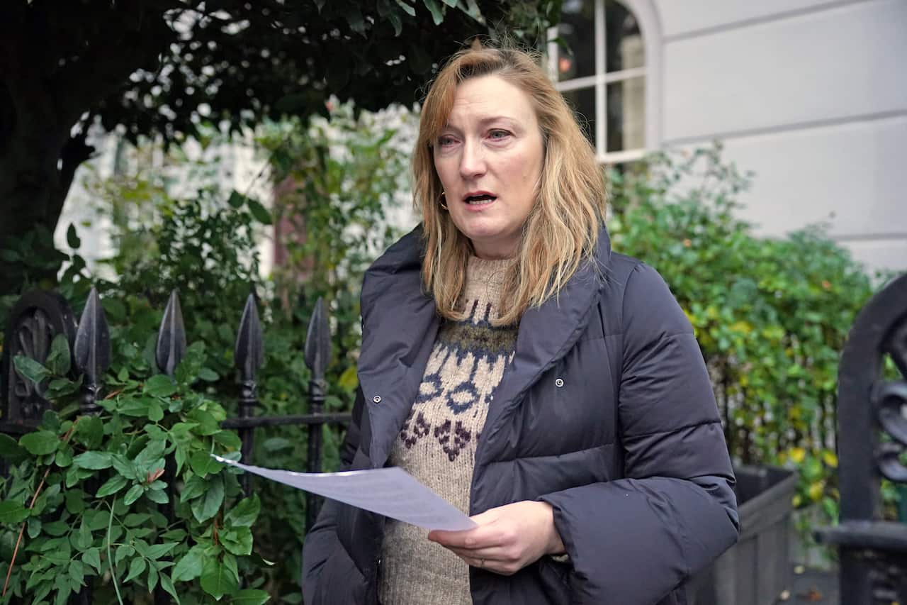 Boris Johnson's former spokeswoman Allegra Stratton speaks outside her home in north London