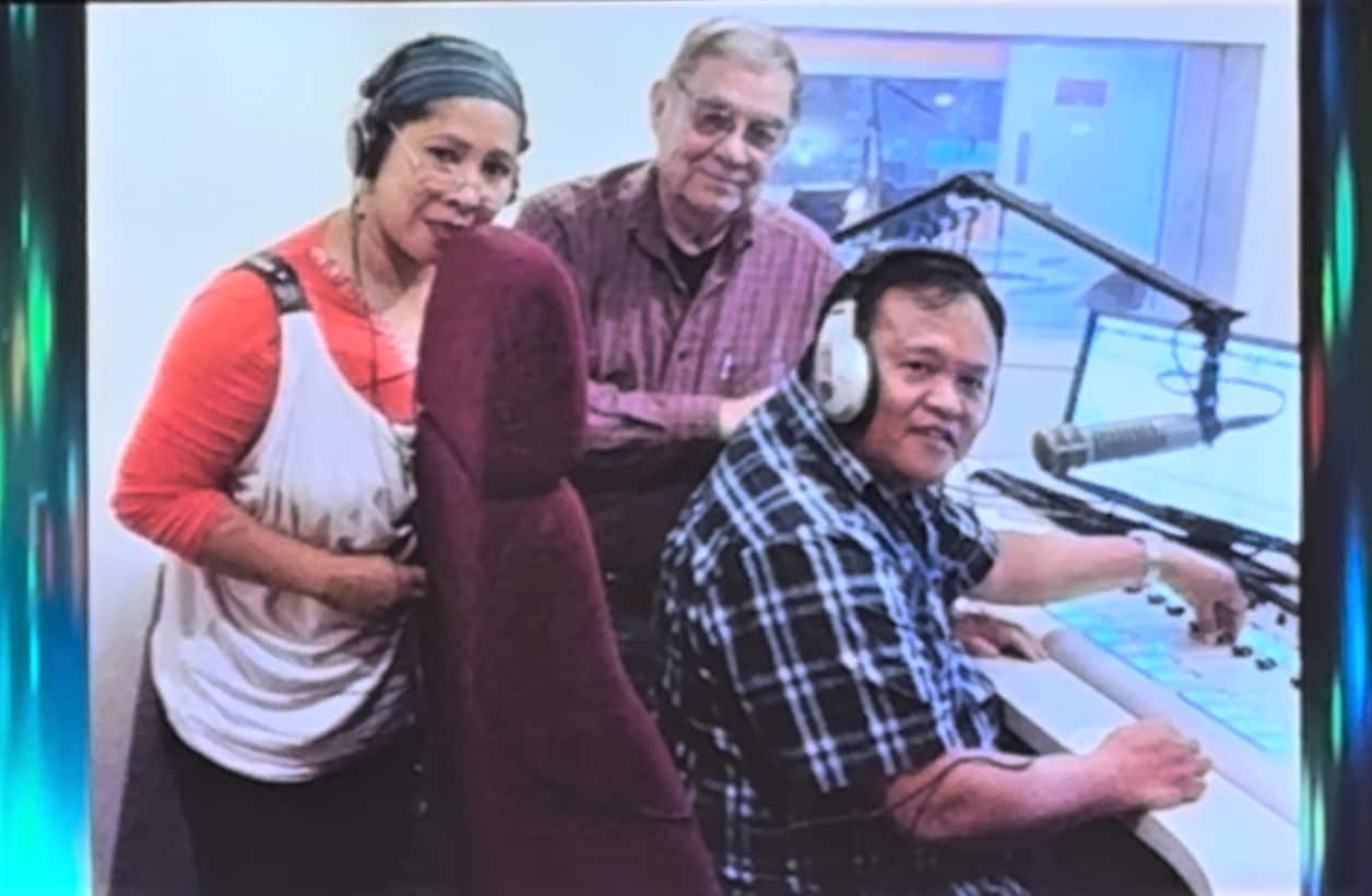 A file photo of Jaime Pimentel (middle) with a couple of Filipino community broadcasters he had mentored over the years.