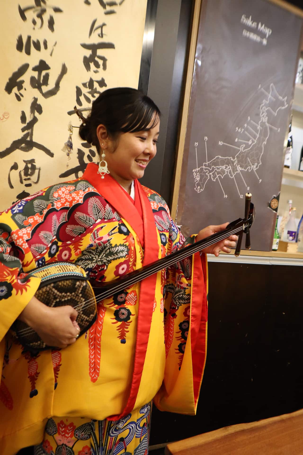 Miya Uezu, a singer and sanshin (three-stringed lute) player from Okinawa, Japan