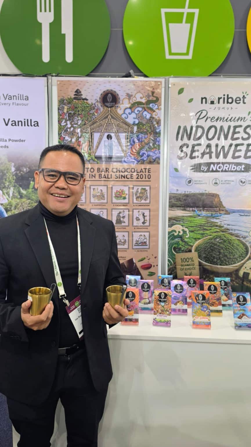 Ida Bagus Nama Rupa, director of Junglegold Bali Chocolate, at the Fine Food Australia 2026 exhibition in Melbourne.