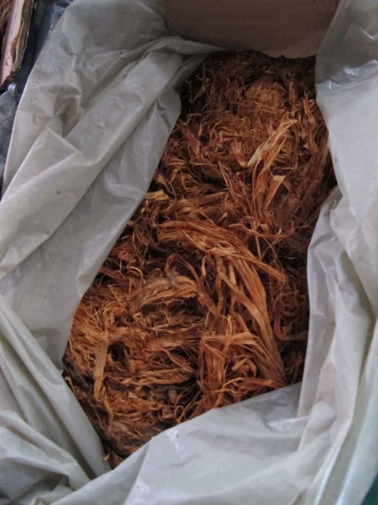 The bark of a tree in a plastic bag