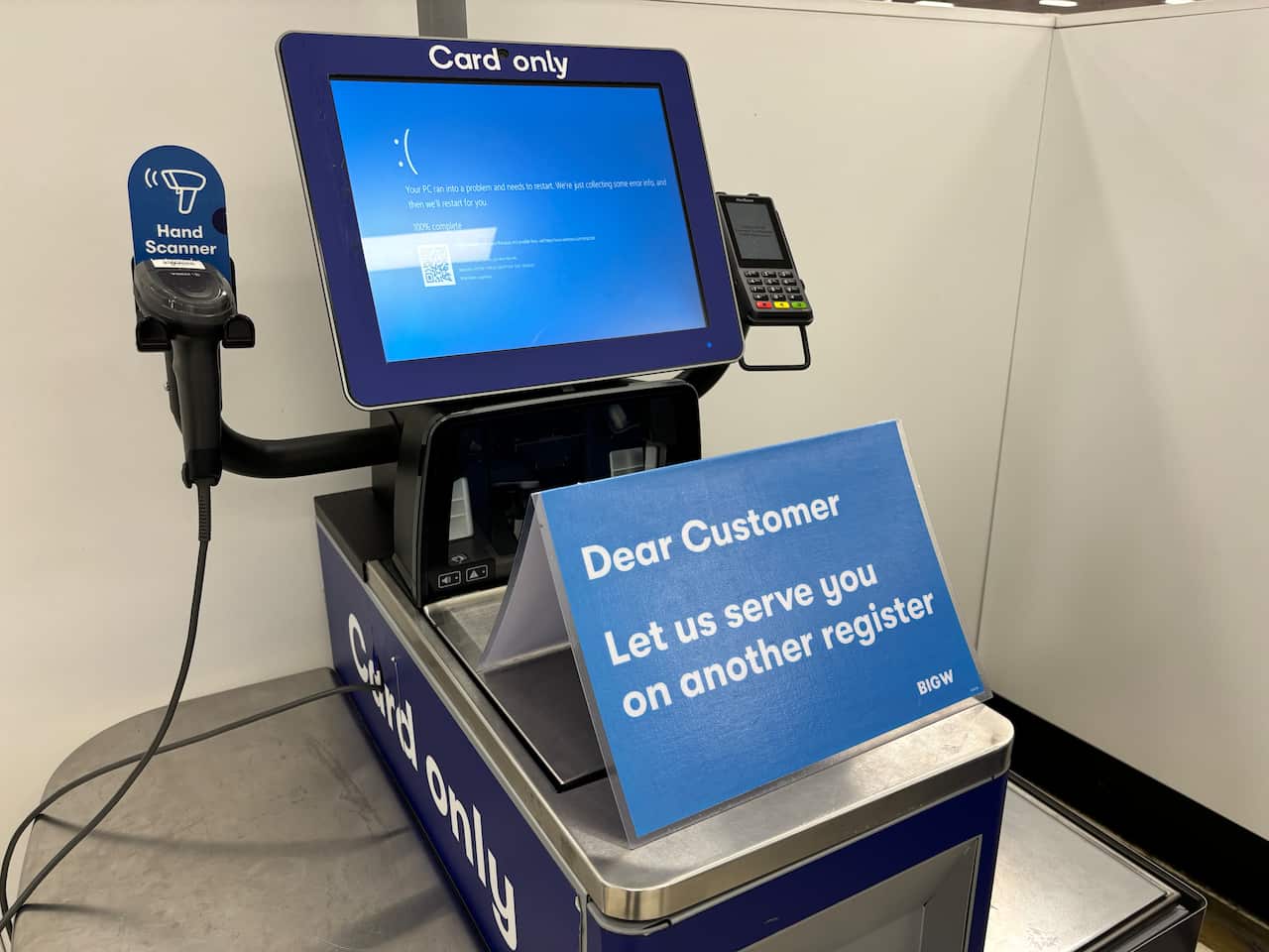 An error sign displayed at a Big W store in Brisbane 