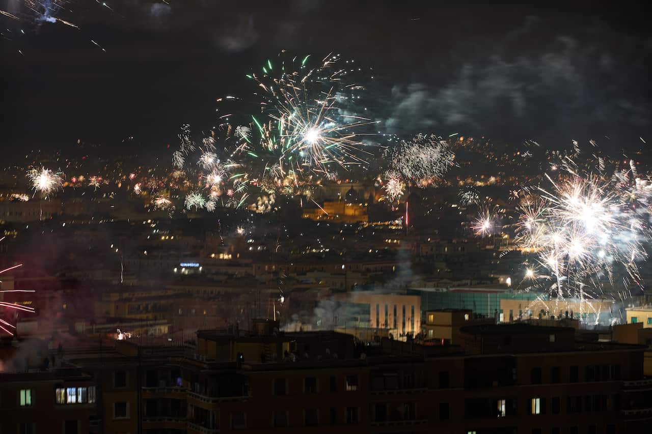 Fireworks over a city