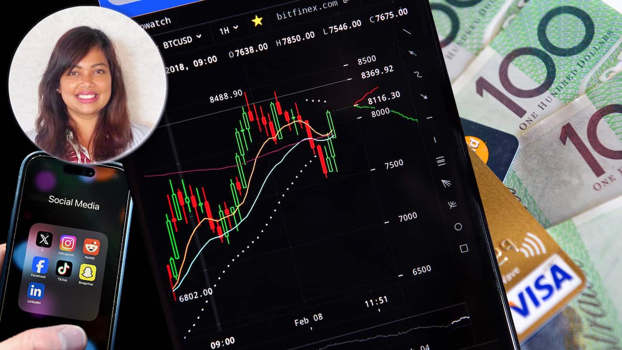 Experts are warning about Aussies turning to social media for financial advice.  Inset: Thamlini Sathasevam, MBA Wealth Solutions